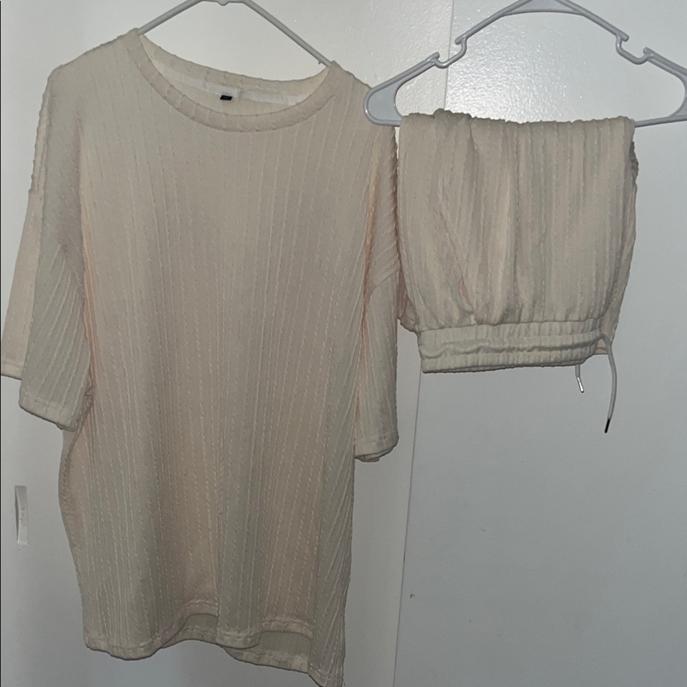 Chic Cream Ribbed Ensemble